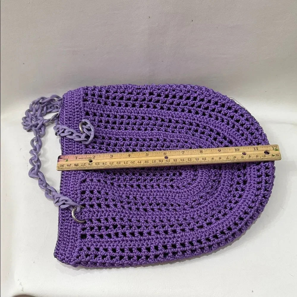 Elegant Purple Crochet Shoulder Bag 12 X 12 In Black Lining Silver Snap Closure